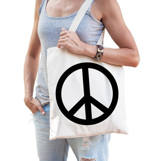 Katoenen boodschappentas met hippie peace teken - Boodschappentassen