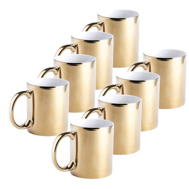 8x Gouden koffie mokken/bekers met metallic glans 350 ml - Bekers