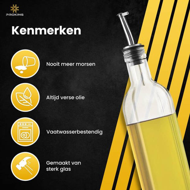 PROKING Olijfolie Fles met Schenktuit – Inclusief Dop & Trechter – 500 ml