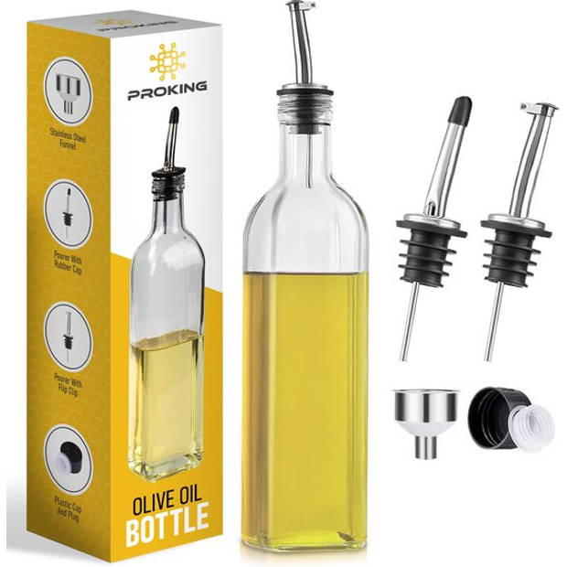 PROKING Olijfolie Fles met Schenktuit – Inclusief Dop & Trechter – 500 ml