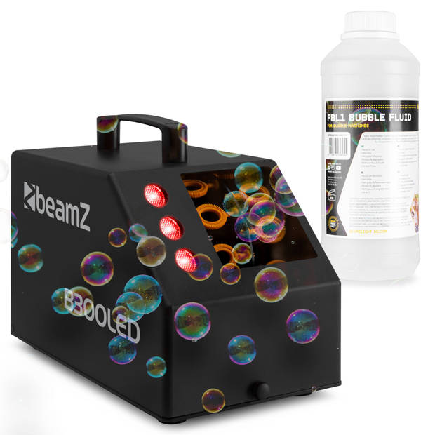 Bellenblaasmachine - BeamZ B300LED - ideaal voor kinderfeestjes - met 1L vloeistof en afstandsbediening - zwart