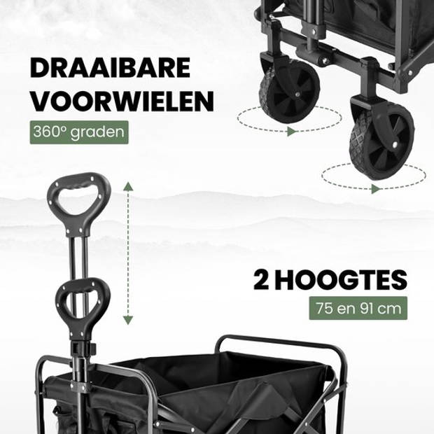 TerraGear Bolderkar opvouwbaar - 76L en 80KG draagvermogen - 65×41×23CM - Draaibare wielen - Perfect voor festivals