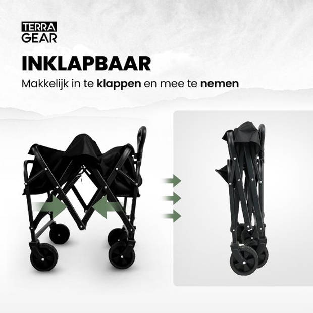 TerraGear Bolderkar opvouwbaar - 76L en 80KG draagvermogen - 65×41×23CM - Draaibare wielen - Perfect voor festivals