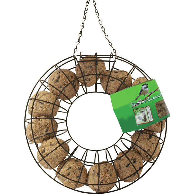 Vogel voedersilo voor vetbollen rond metaal groen 25 cm - Vogel voedersilo