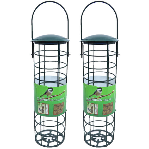 2x stuks vogel voedersilo voor vetbollen metaal groen 23 cm - Vogel voedersilo