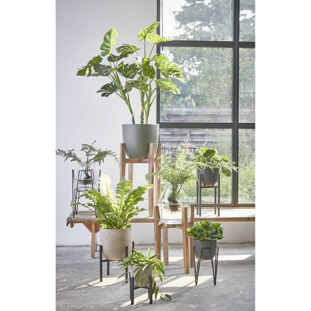 Groene Monstera/gatenplant kunstplanten 100 cm met zwarte pot - Kunstplanten