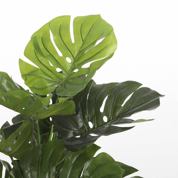 Groene Monstera/gatenplant kunstplanten 100 cm met zwarte pot - Kunstplanten