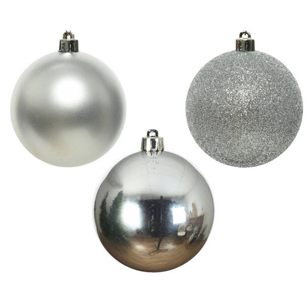 Decoris Kerstballen - 34x st - zilver - D8 cm - kunststof - Kerstbal