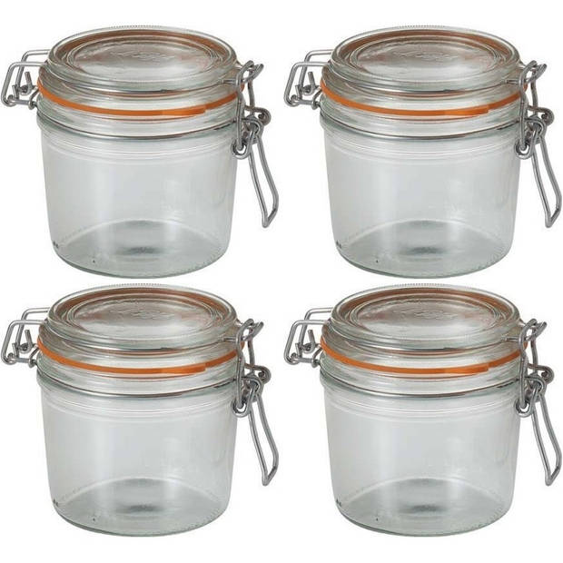 4x Luchtdichte weckpotten transparant glas 350 ml - Weckpotten