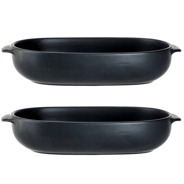 2x Zwarte ovenschalen/braadsledes van aardewerk 24 x 15 cm - Ovenschalen