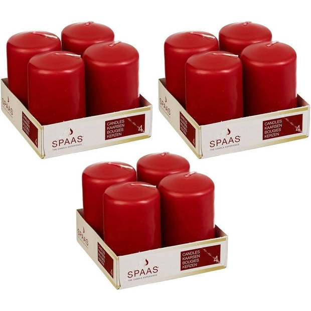 12x Kaarsen rood 5 x 8 cm 12 branduren sfeerkaarsen - Stompkaarsen