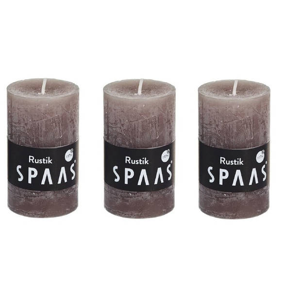 3x Rustieke kaarsen taupe 5 x 8 cm 17 branduren sfeerkaarsen - Stompkaarsen