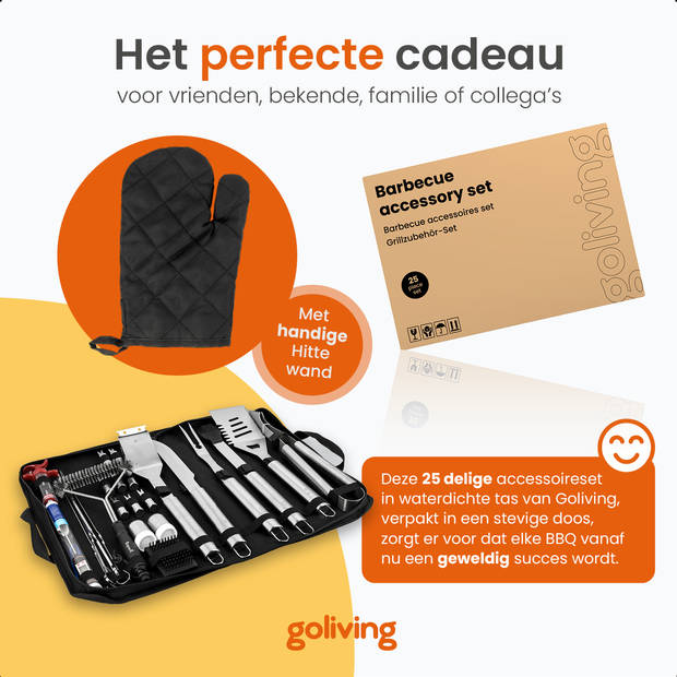 Goliving Barbecue Accessoireset - BBQ Gereedschap - 25 Barbecue Accessoires - Set met o.a. Tang, Spatel en Vleesmes