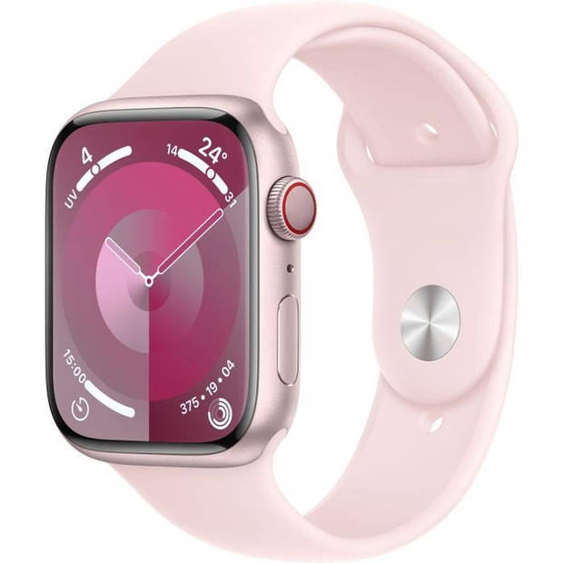 Apple Watch 9 Cell 45mm rosé alu lichtroze sportband S/M