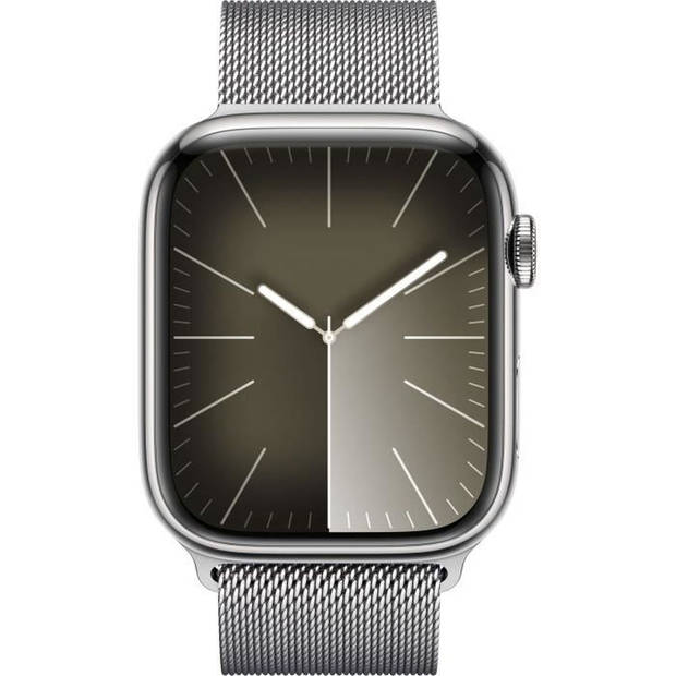 Apple - Watch Series 9 - GPS + Cellular - 45mm - Silver Stainless Steel Hoes met Silver Milanese Loop