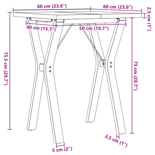 vidaXL Eettafel Y-frame 60x60x75,5 cm massief grenenhout en gietijzer