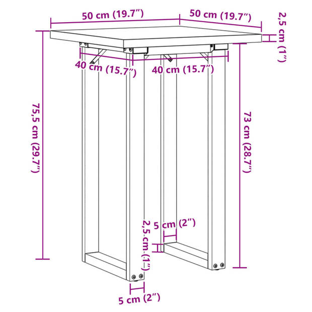 vidaXL Eettafel O-frame 50x50x75,5 cm massief grenenhout en gietijzer