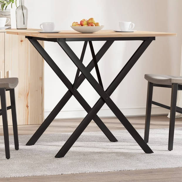 vidaXL Eettafel X-frame 90x90x75 cm massief grenenhout en gietijzer