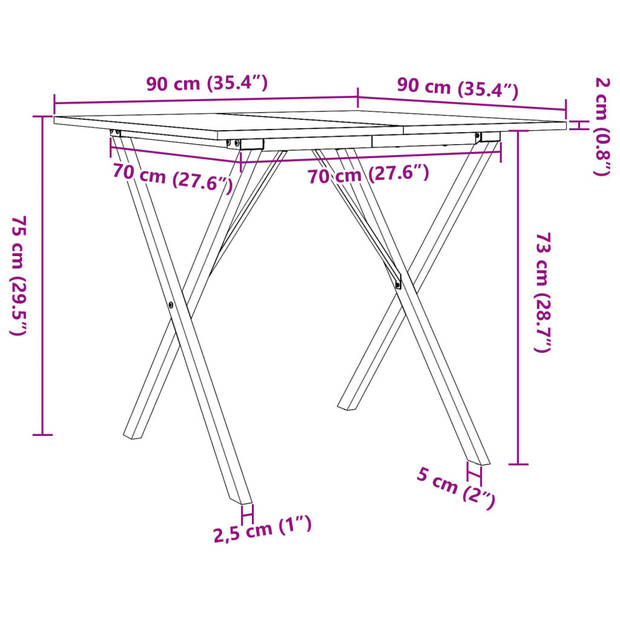 vidaXL Eettafel X-frame 90x90x75 cm massief grenenhout en gietijzer