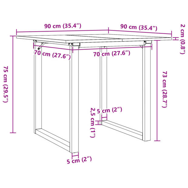 vidaXL Eettafel O-frame 90x90x75 cm massief grenenhout en gietijzer