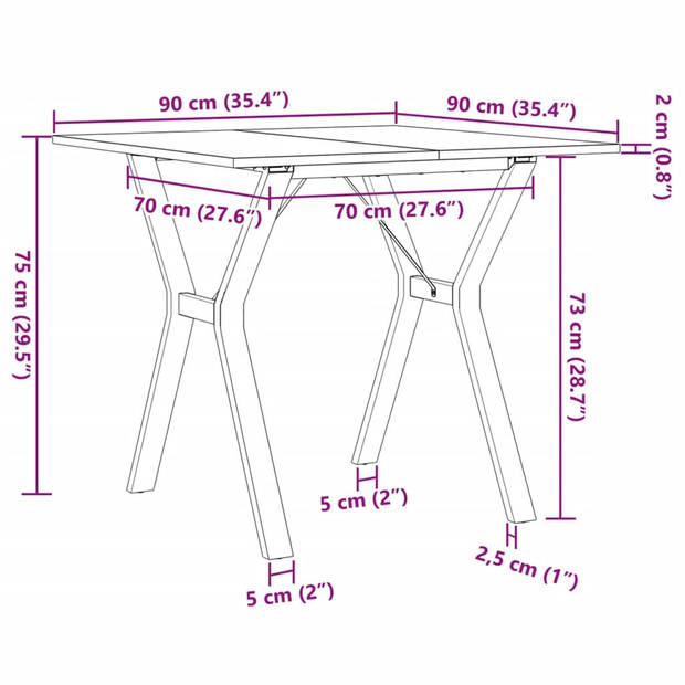 vidaXL Eettafel Y-frame 90x90x75 cm massief grenenhout en gietijzer