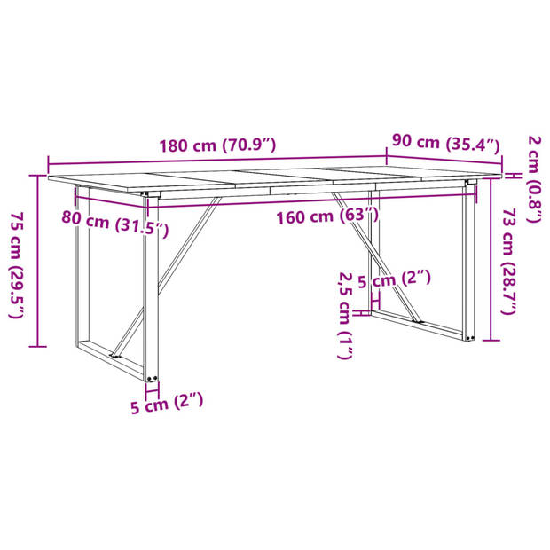 vidaXL Eettafel O-frame 180x90x75 cm massief grenenhout en gietijzer