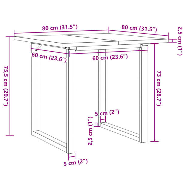 vidaXL Eettafel O-frame 80x80x75,5 cm massief grenenhout en gietijzer