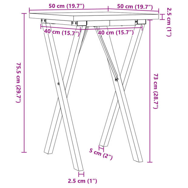 vidaXL Eettafel X-frame 50x50x75,5 cm massief grenenhout en gietijzer