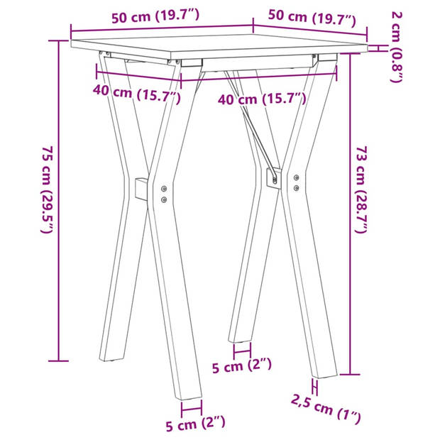 vidaXL Eettafel Y-frame 50x50x75 cm massief grenenhout en gietijzer