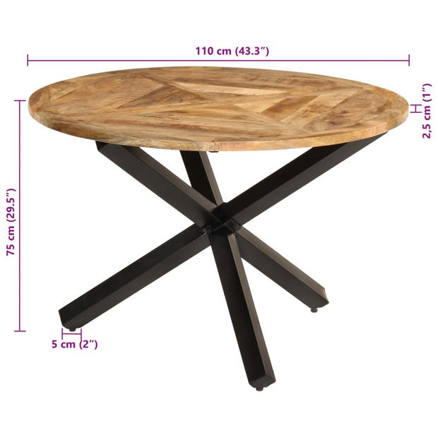 vidaXL Eettafel Ø110x76 cm massief ruw mangohout