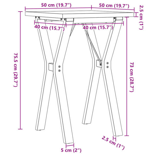 vidaXL Eettafel Y-frame 50x50x75,5 cm massief grenenhout en gietijzer