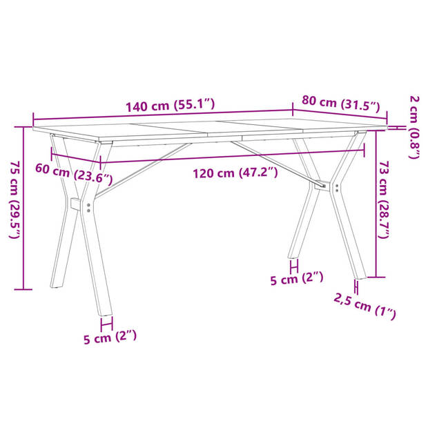 vidaXL Eettafel Y-frame 140x80x75 cm massief grenenhout en gietijzer