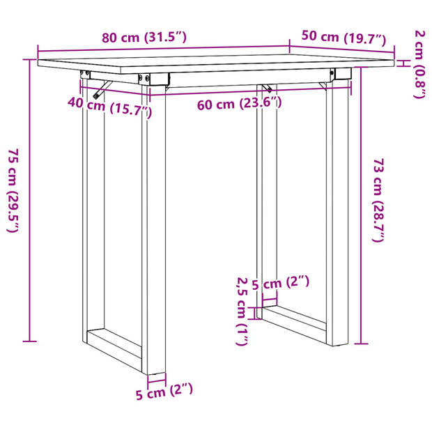 vidaXL Eettafel O-frame 80x50x75 cm massief grenenhout en gietijzer