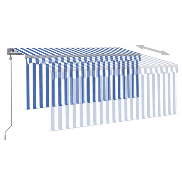 vidaXL Luifel met rolgordijn, LED en windsensor 3,5x2,5 m blauw en wit