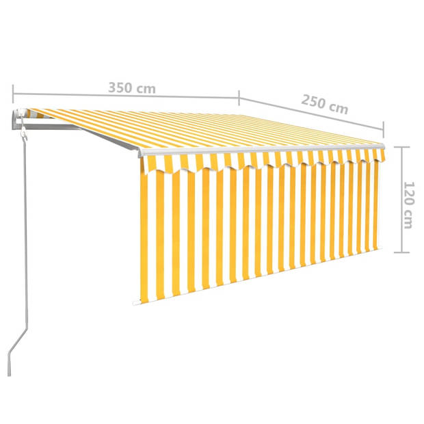 vidaXL Luifel met rolgordijn, LED en windsensor 3,5x2,5 m geel en wit