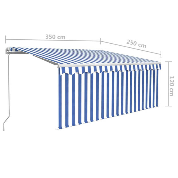 vidaXL Luifel handmatig uittrekbaar met rolgordijn 3,5x2,5 m blauw wit