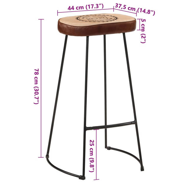 vidaXL Barkrukken 2 st 44x37,5x78 cm donkerbruin