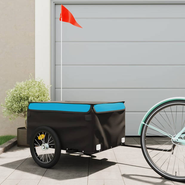 vidaXL Fietstrailer 45 kg ijzer zwart en blauw