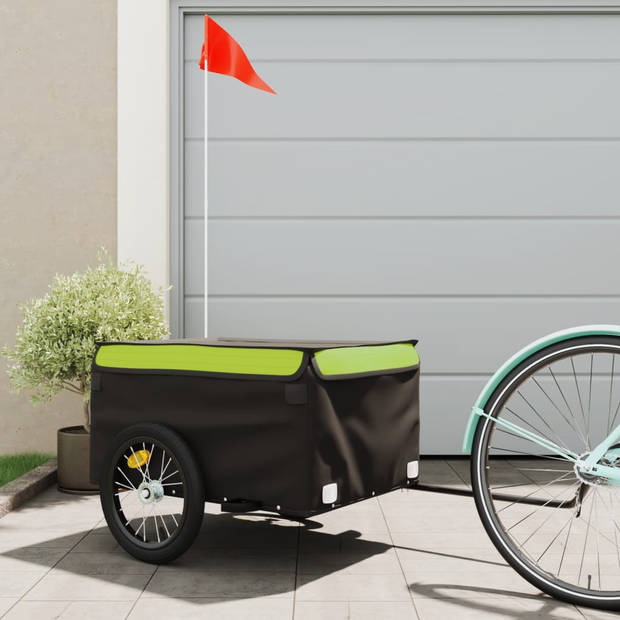 vidaXL Fietstrailer 45 kg ijzer zwart en groen