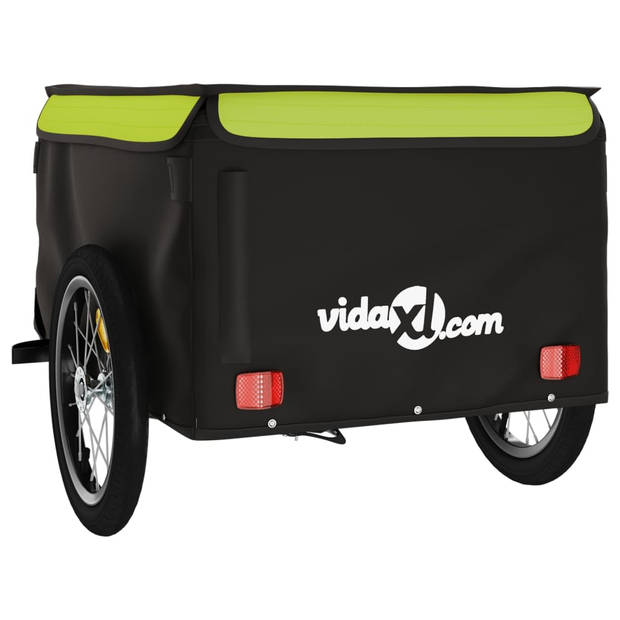 vidaXL Fietstrailer 45 kg ijzer zwart en groen