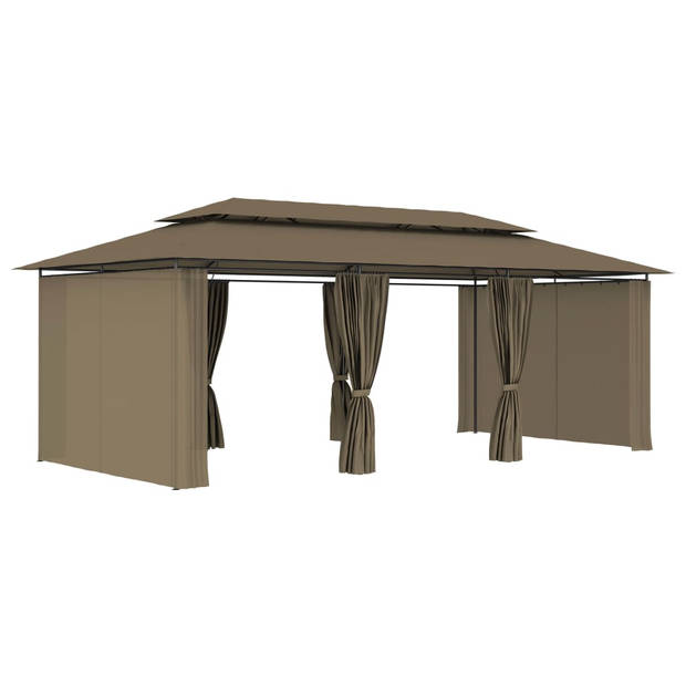 vidaXL Prieel met gordijnen 180 g/m² 600x298x270 cm taupe