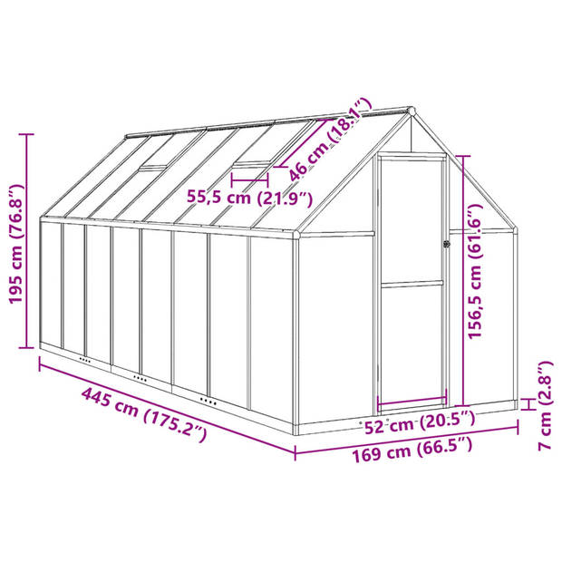 vidaXL Tuinkas met basisframe 445x169x195 cm aluminium groen