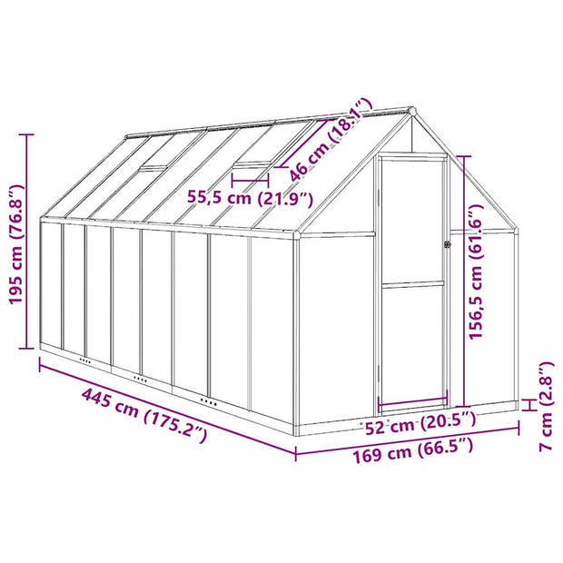 vidaXL Tuinkas met basisframe 445x169x195 cm aluminium groen