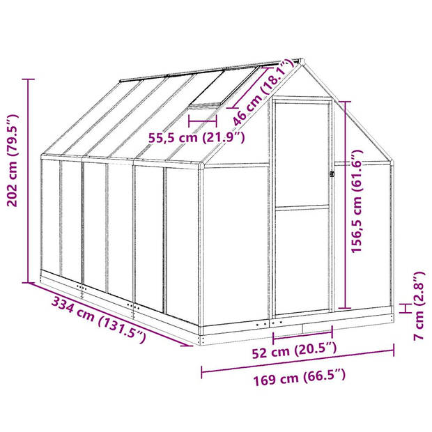 vidaXL Tuinkas met basisframe 334x169x202 cm aluminium antracietkleur