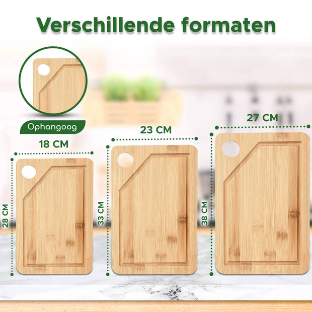 Bikolo® - Snijplankenset Met Houder - Snijplanken - Snijplank Hout - Snijplank Bamboe - Keukenplank - 3-Delig