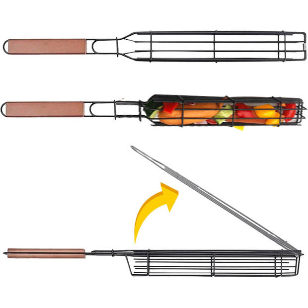 PROKING BBQ grilrooster Klemmand - Barbecue accessoires - Vlees - Vis - Vega - Set van 2 stuks