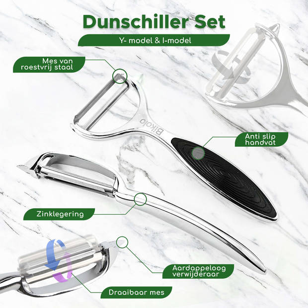 Bikolo® - Dunschiller Set - Dunschillers - Aardappelschiller - Dunschiller Aardappel - I-model - Y-model