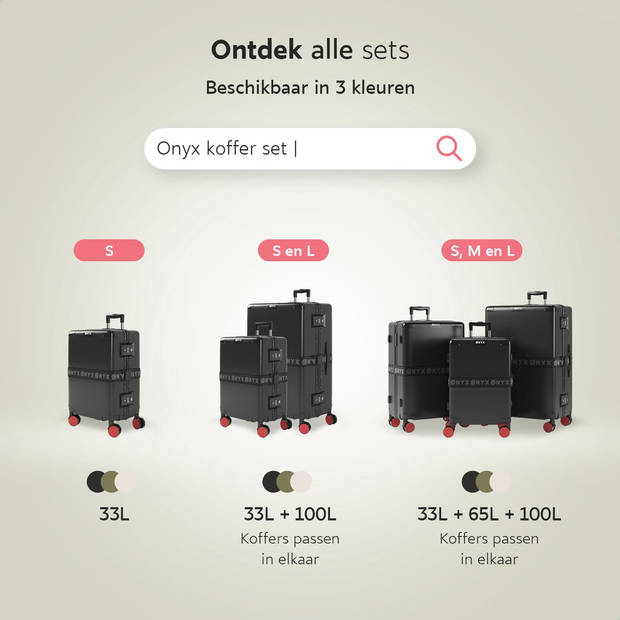 ONYX Check-in koffer 100L - TSA slot - Spinner wielen - Lichtgewicht Trolley - Aluminium sluiting - Zwart