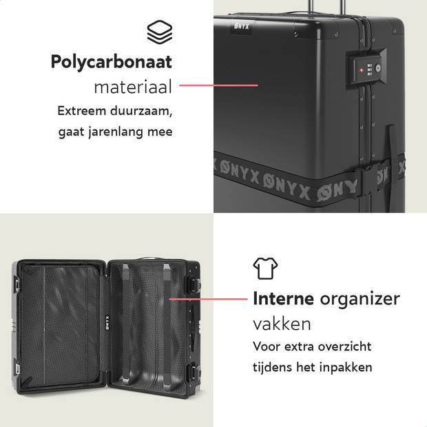 ONYX Handbagage koffer 33L - TSA slot - Spinner wielen - Lichtgewicht Trolley - Aluminium sluiting - Zwart