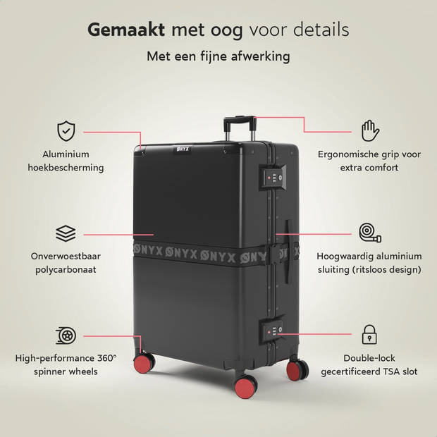 ONYX Check-in koffer 100L - TSA slot - Spinner wielen - Lichtgewicht Trolley - Aluminium sluiting - Zwart